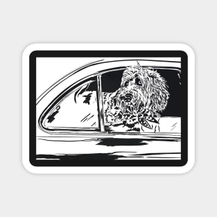 Labradoodle in a Car Linoprint Magnet