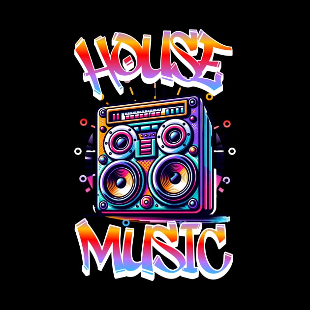 HOUSE MUSIC  - Graffiti Speaker Logo (white/blue/red) by DISCOTHREADZ 