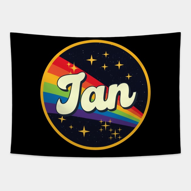 Ian // Rainbow In Space Vintage Style Tapestry by LMW Art