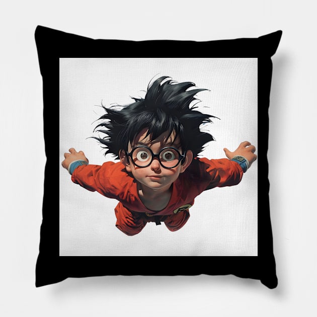 Akira Toriyama Flying In Red Dress Wearing Cute Glasses Pillow by DiventDigitals