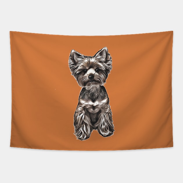 Cute Yorkie Yorkshire Terrier Illustration Tapestry by AdrianaHolmesArt