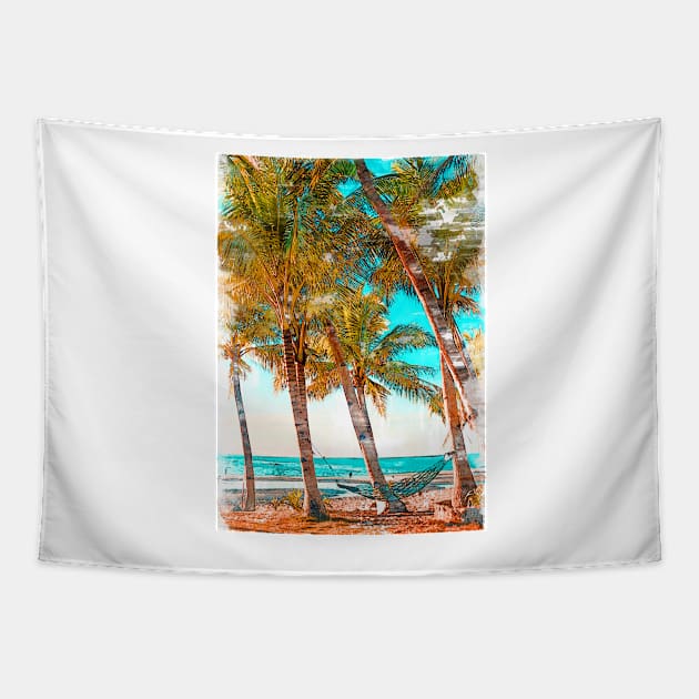 Summer Hammock Beach Chilling Coconut Trees Tapestry by ColortrixArt