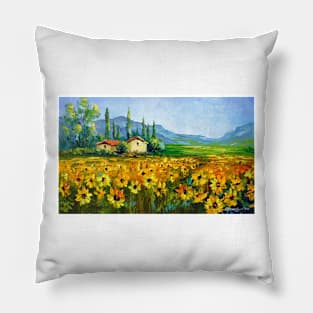 Ranch and field of sunflowers Pillow