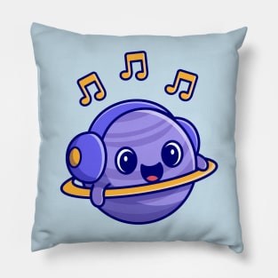 Cute Planet Listening Music With Headphone Cartoon Pillow