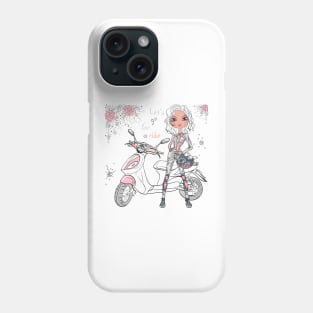 Cute girl with scooter Phone Case