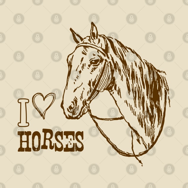 I Love Horses, Monochrome Horse Illustration with Text by Biophilia