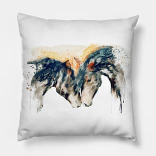 Wild Horses Watercolor Painting Pillow