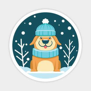 Snowfall Winter Dog Outdoor Magnet