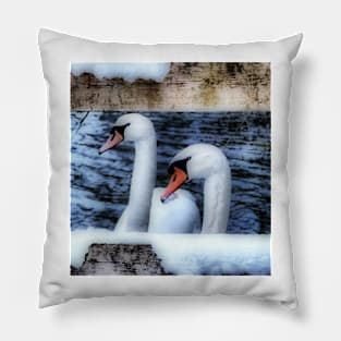 Two swans in the snow Pillow