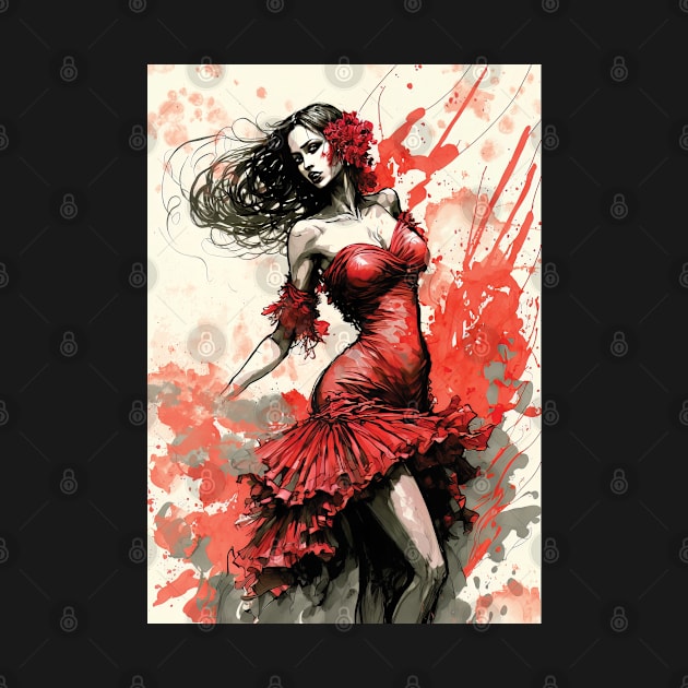 Flamenco Dancer - Watercolor Red by Focused Instability