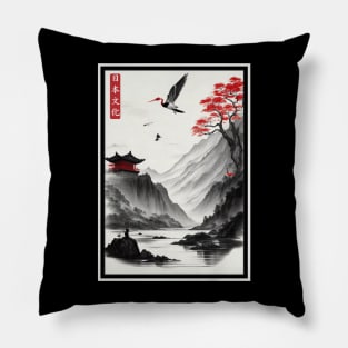 temple on a steep hill Pillow