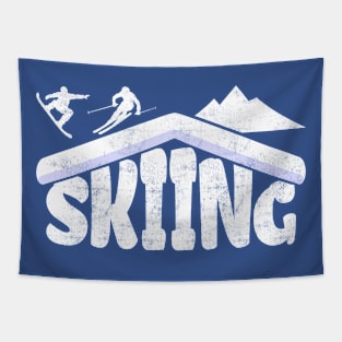 Skiing Skier Snowboarder Mountain Hut Typography Tapestry
