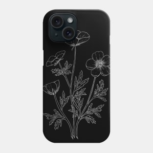 Buttercups Line Art Black Background Phone Case