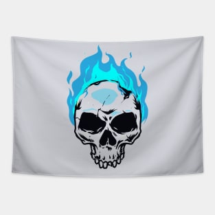 skull on blue fire Tapestry