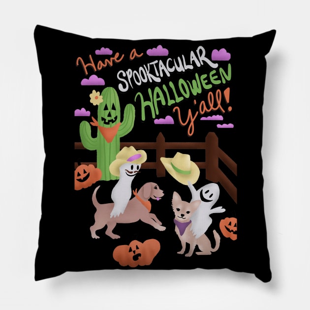 Spooktacular Cowboy Halloween Pillow by Annelie