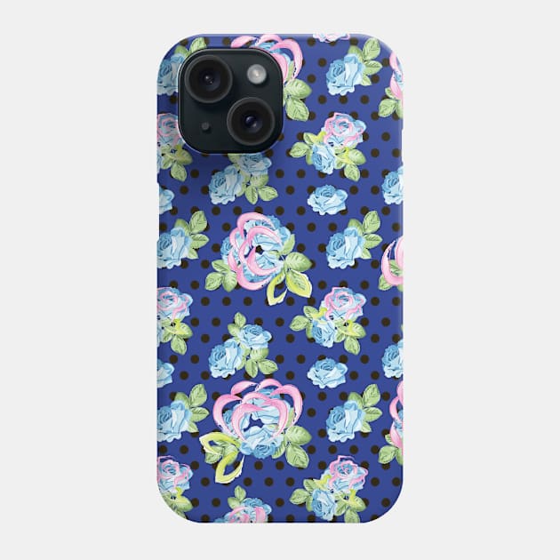 Polka dot with Blue rose vintage style Phone Case by Jyndaarth