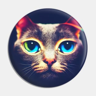 Up Close And Personal - Big Blue Eyed Cat Photorealistic Portrait Pin