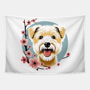 Dandie Dinmont Terrier Revels in Spring Cherry Blossoms Tapestry