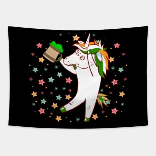 Drunk Unicorn with Beer Funny St Patricks Day Tapestry