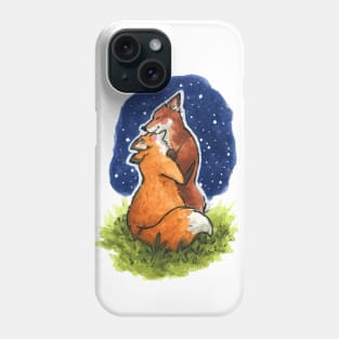 Foxes in Love Couple Watercolour Painting Phone Case
