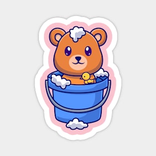 Cute Bear Bathing In Bucket With Bubble Cartoon Magnet