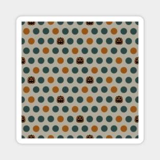 Polka Dots and Scattered Pumpkins - Halloween Pattern - Dark Colors Magnet