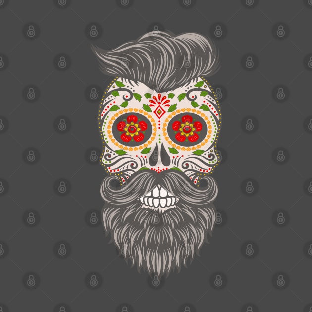 Gothic Day Of The Dead - Stars Sugar Skull - Hipster With Beard 1 by EDDArt