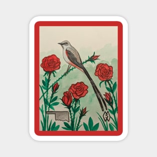 Oklahoma state bird and flower, the scissor-tailed flycatcher and rose Magnet