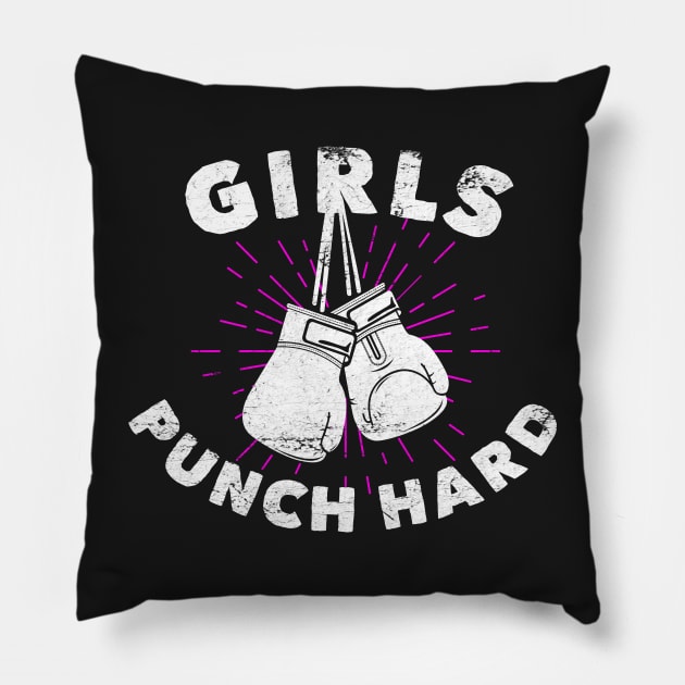 Girls Boxing Girls Punch Hard Distressed  Gloves Workout Pillow by markz66