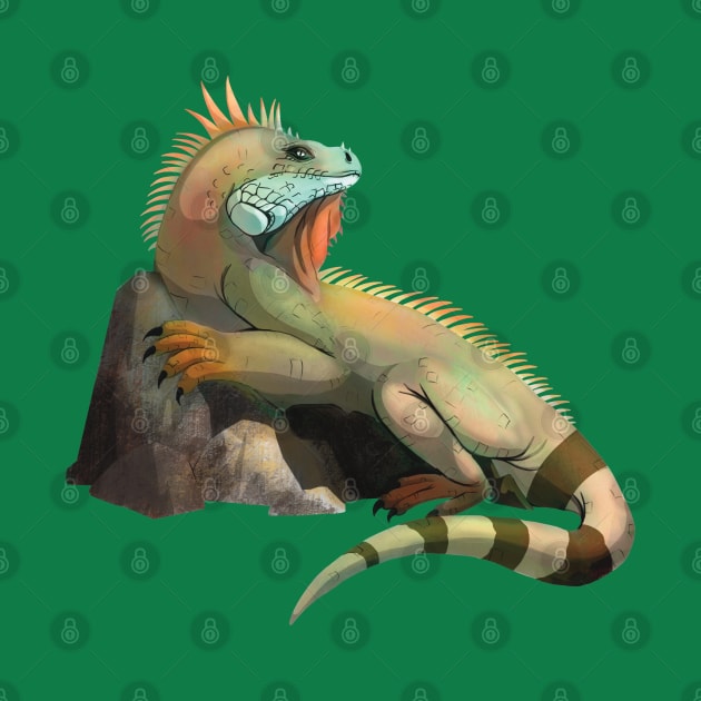 Green tropical iguana by Geramora Design