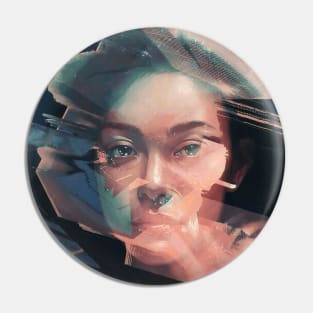 What Room - Glitch Art Portrait Pin