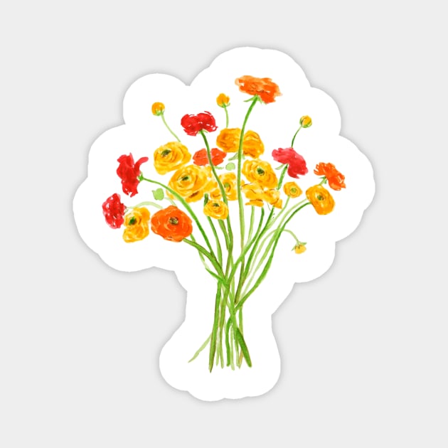 yellow red and orange Ranunculus flower Magnet by colorandcolor