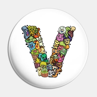 Alphabet Monster Doodle Letter V Monogram Pin