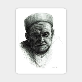 Old Greek Fisherman - Pen & Ink Drawing Magnet