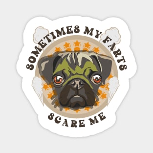 Sometimes my farts scare me Funny quote pug farting Magnet