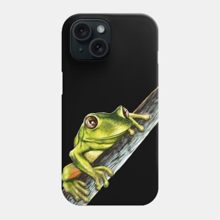 Green tree frog on a branch with big eyes Phone Case