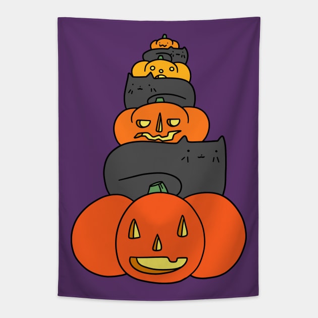 Black Cat and Pumpkin Stack Tapestry by saradaboru