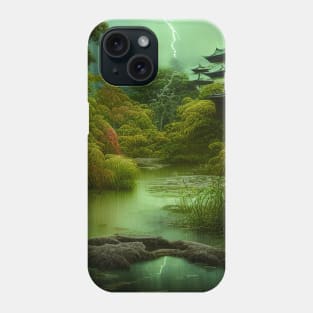 Digital Painting Of a Lush Wet Natural Scene On a Beautiful Chinese House on An Environment Jungle Phone Case