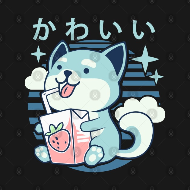 Kawaii Aesthetics Japanese Strawberry Milk Shake かわいい Dog - Blue - Strawberry Milk by DuskySavage