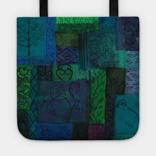 Blue Green Tree Patchwork Tote