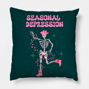 Seasonal Depression xmas art, Dancing skeleton in cowboy boots Christmas illustration Pillow