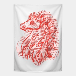 Side Profile of a Horse Head with Curly Hair Hand Drawn Illustration Tapestry