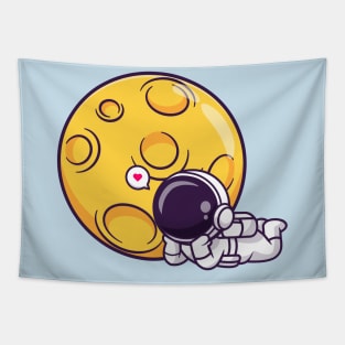 Cute Astronaut Laying Down With Moon Cartoon Tapestry