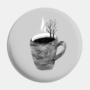 A cup of tea and trees. Winter landscape Pin