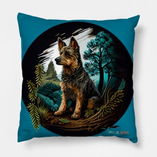 Decisive Looking Dog in a Forest Diorama Pillow