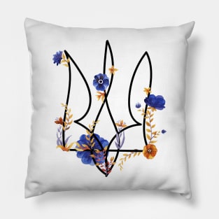 Ukrainian trident with watercolor flowers Pillow