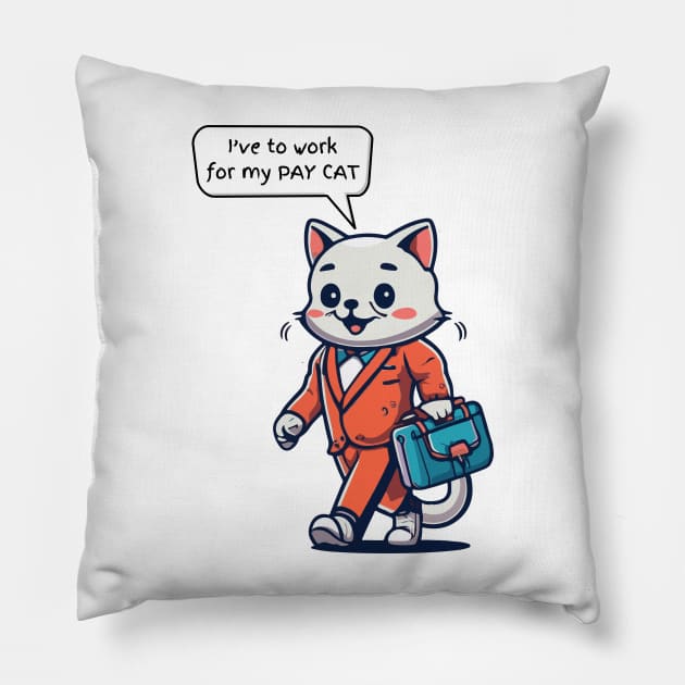 Funny Cat Working Pillow by RetroColors