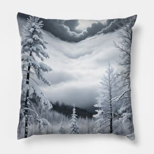 Snowy Pine Trees in the Eye of a Winter Storm Pillow