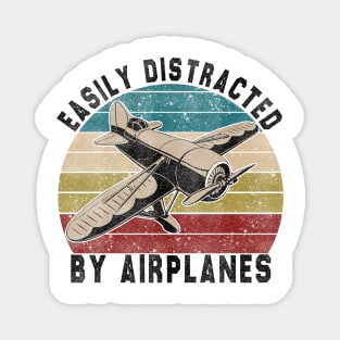 Easily Distracted By Airplanes Retro Airplane Funny Pilot Magnet