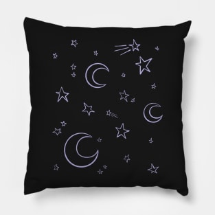 Moons and Stars, Lilac Magical Witchy Pattern Digital Illustration Pillow